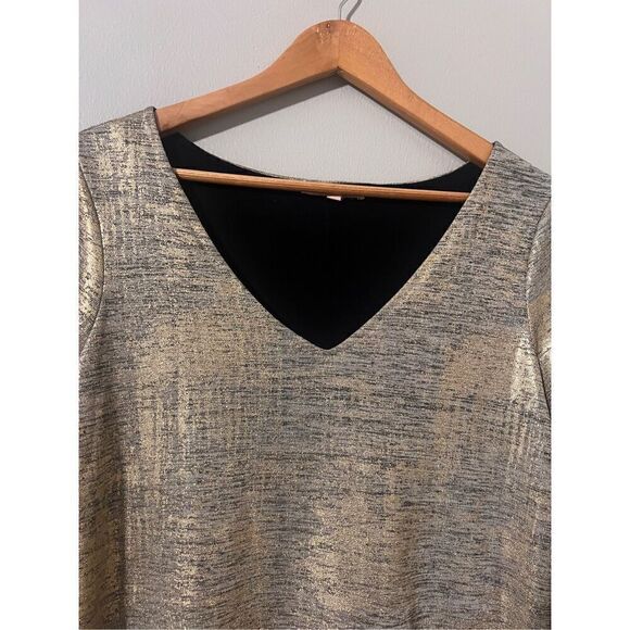 Gibson Latimer S Ruffle Statement Sleeve Cocktail Mini Dress Gold Metallic Party - Picture 5 of 10